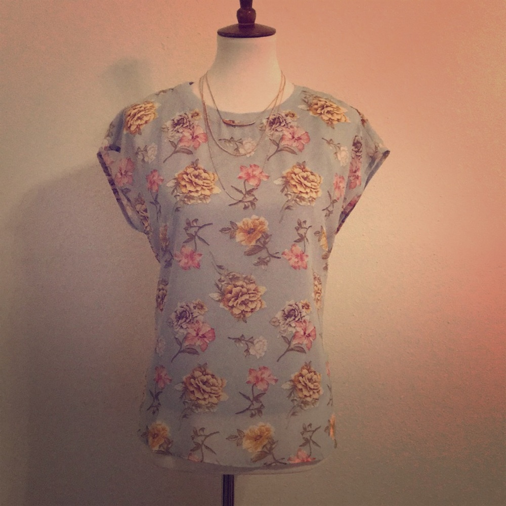 Powder Blue Floral Top